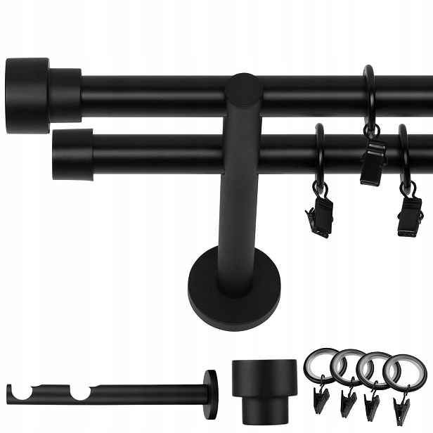 Garnýž Kovový Dvojitý 120 CM 19 MM Černý Mat Slick Kolečka Na Žabky