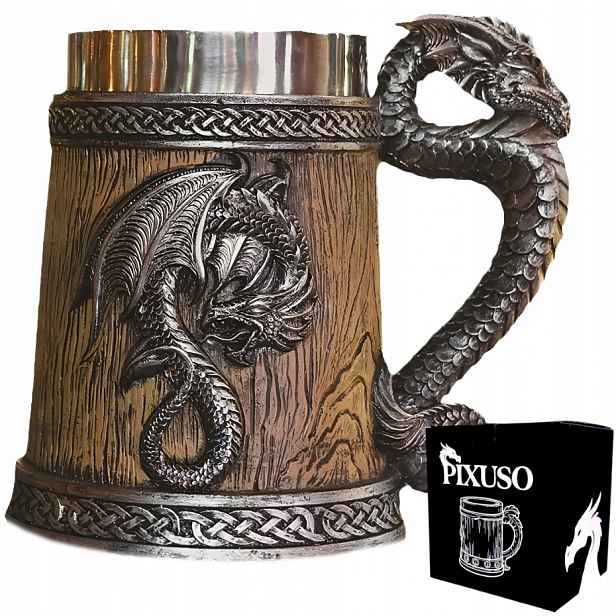 Pivní Sklenice Na Pivo 500 ml Dárek Ocel Krčma Pro Něj Tatínek Drak Velký Severský