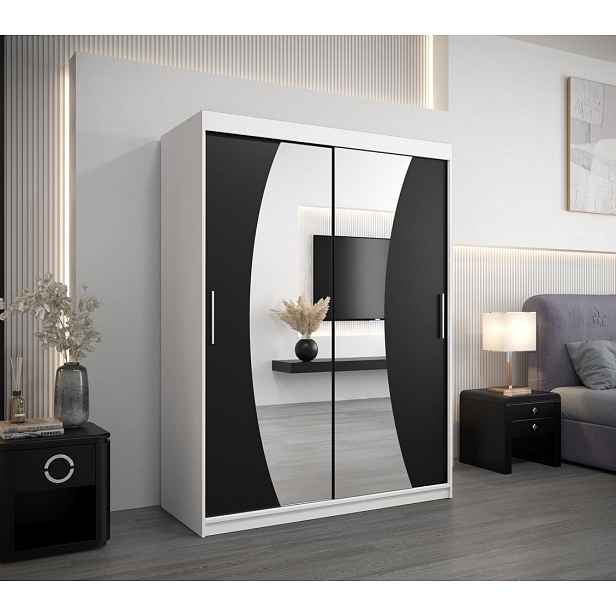 Skříň s posuvnými dveřmi ANABELA - 150 cm, bílá / černá