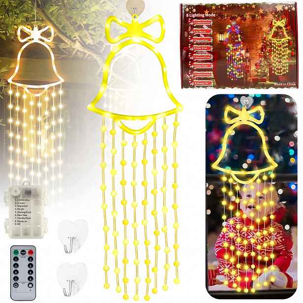 Vánoční Led Lampičky Na Baterie Zvonek Okno 8 Režimů Svícení 83 CM