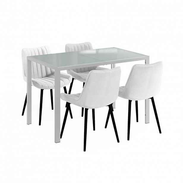 Vicco JÍDELNÍ STŮL SESTAVA Grand, Bílá, 120 x 70 cm se 4 židlemi (béžové)