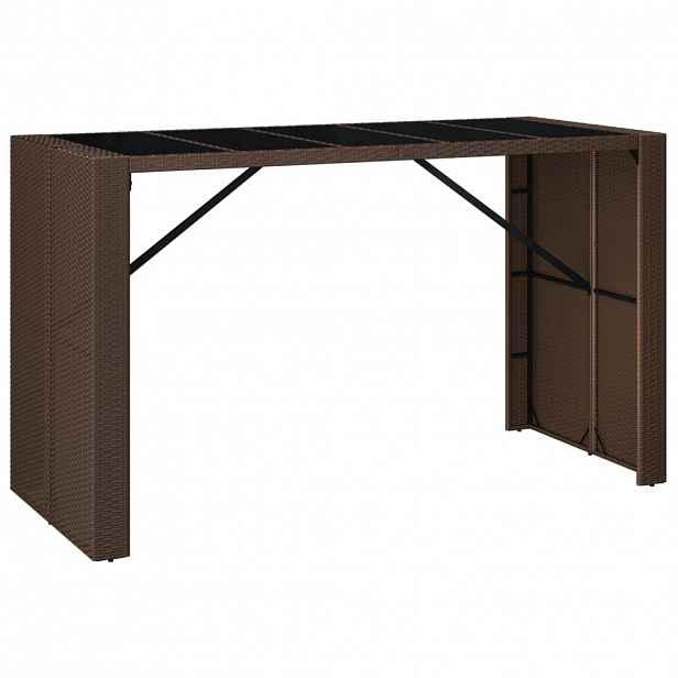 vidaXL Barový stůl se skleněnou deskou hnědý 185x80x110 cm polyratan