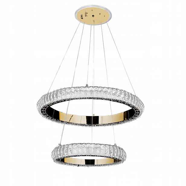 Závěsná Lampa Křišťálová Zlatá Led Dva Kruhy Glamour Ring 60 CM Moderní
