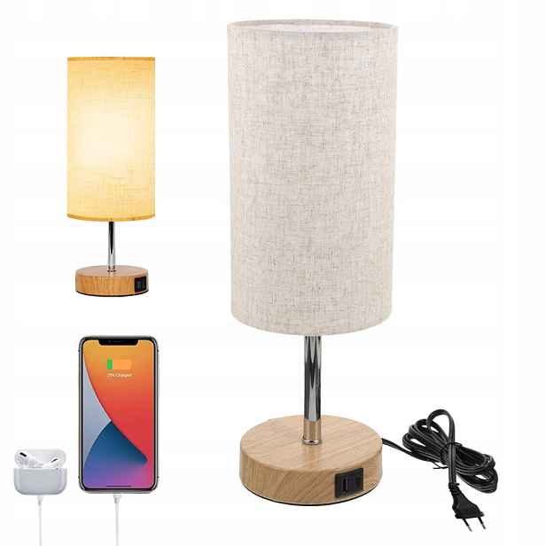 Noční Lampa Stolní Stmívatelná E27 2X Usb Nabíječka Dekorace Do Ložnice