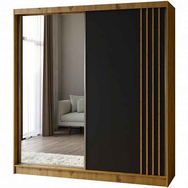 Beautysofa SKŘÍŇ s posuvnými dveřmi Nela 200/216/61 dub Artisan se zásuvkami