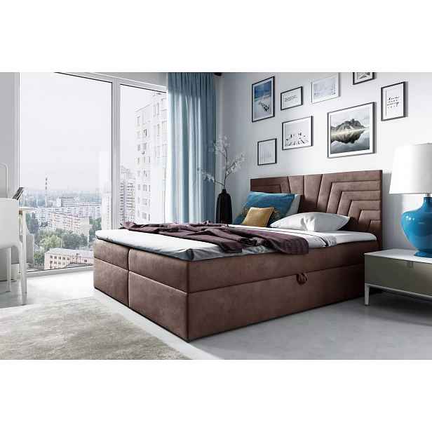 Čalouněná postel s prošívaným čelem SUSANA - 160x220, hnědá 2 + topper ZDARMA