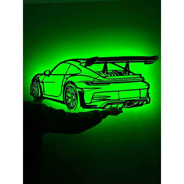 Dřevěný 3D obraz Porsche 911 line Nástěnný Dárek Noční Lampa Led XL