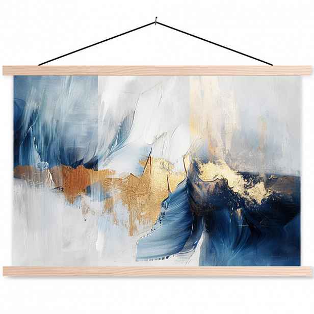 MuchoWow PLAKÁT S MAGNETICKOU LIŠTOU Zlatá - modrá - akvarel - umění - moderní 90x60 cm