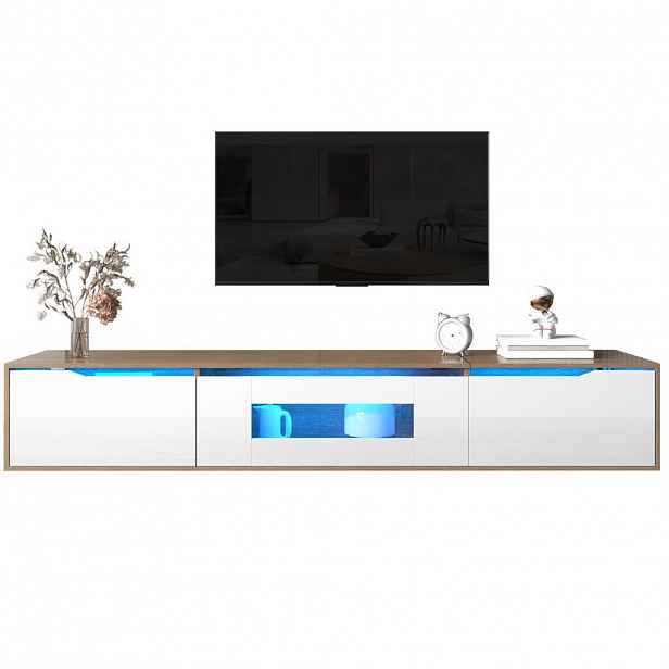 OKWISH TV stolek 180/35/30 cm bílý a dřevodekor z dřevotřísky s LED osvětlením