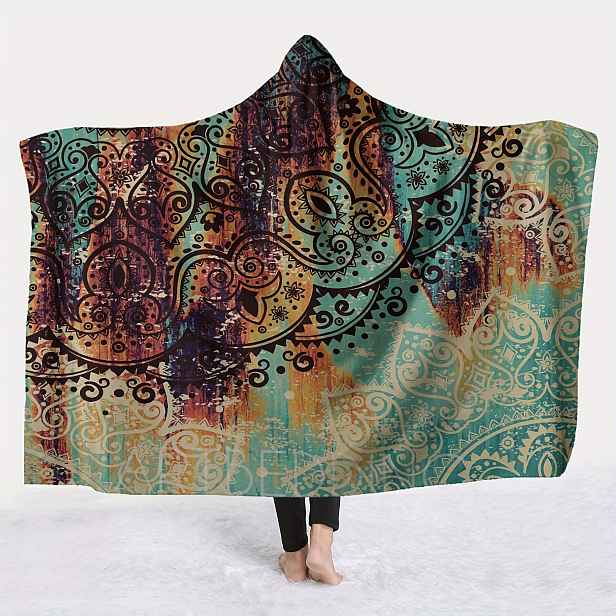 TEMU 1ks Boho Geometry S Kapucí Silná Na Nošení S Kapucí Magic Cape S Kapucí Útulná Teplá Měkká Na Rozkládací Kancelářskou Pohovku A Cestování