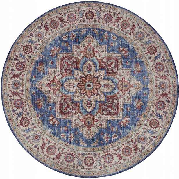 Koberec kulatý 160 cm, orientální béžovo-modrý, plochý
