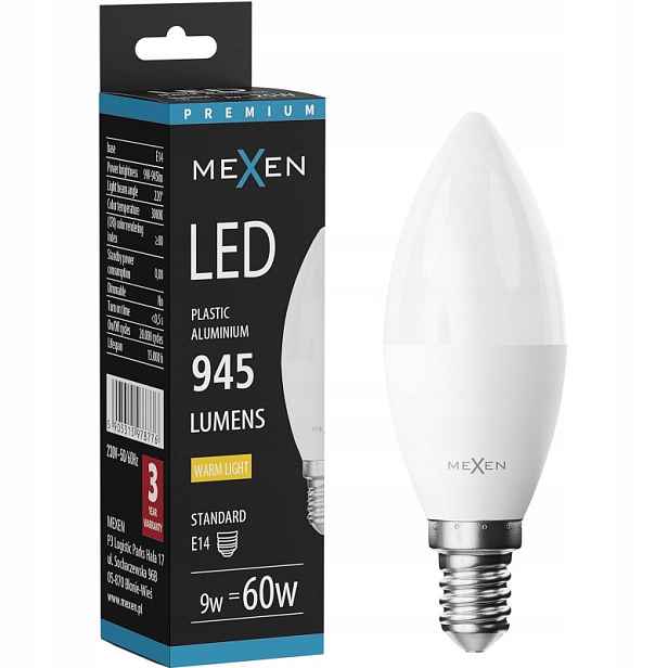 Mexen Nova Led Žárovka E14 C37 9W Teplá Bílá 3000K 945 LM