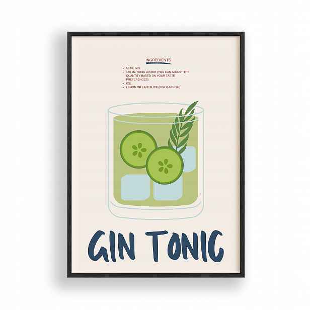Obraz Gin s Tonikem Plakát Rámeček Dřevěný Černý 30x42 cm