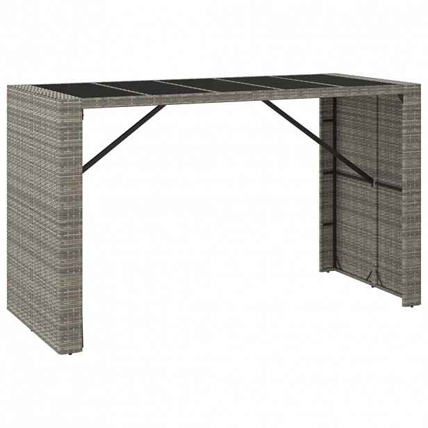 vidaXL Barový stůl se skleněnou deskou šedý 185x80x110 cm polyratan