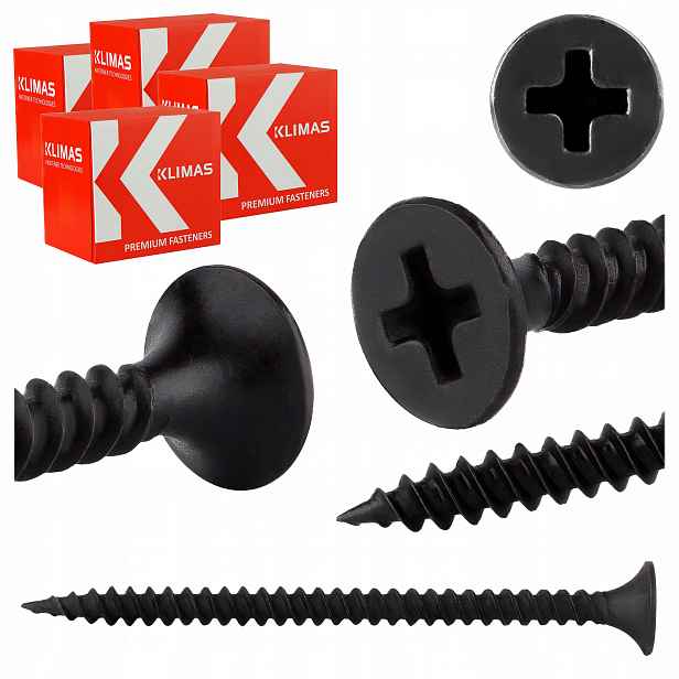 Vruty do sádrových desek Gk do kovu 3,5x55mm 2000 ks Černé Klimas Ksgm