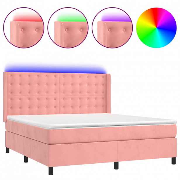 vidaXL Box spring postel s matrací a LED růžová 160x200 cm samet