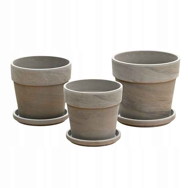 Hliněné květináče Calima Bazalt – sada 3 květináčů – 19 Cm, 21 cm a 24 cm
