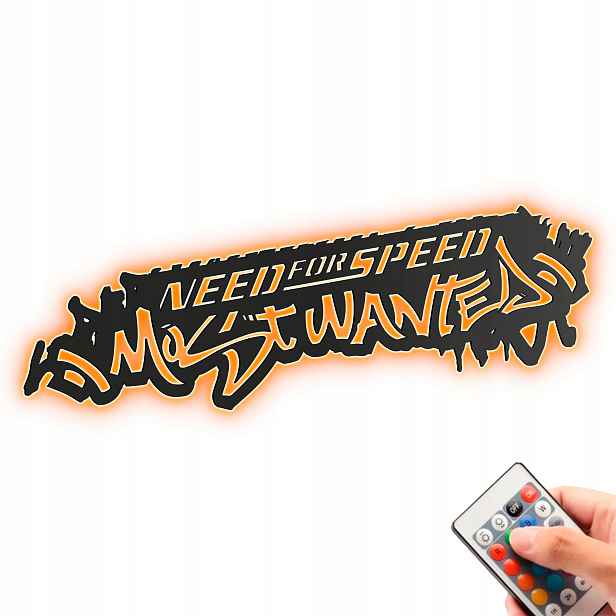 Logo Need For Speed Most Wanted Dřevěný 3D obraz Noční Lampa Led dálkové ovládání