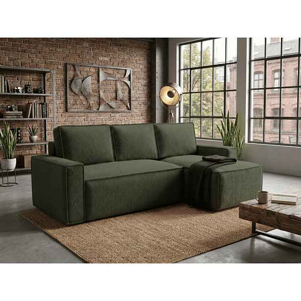 Rozkládací oboustranná sedací souprava do L SMART BOUCLE 232x143 cm, tmavě zelená