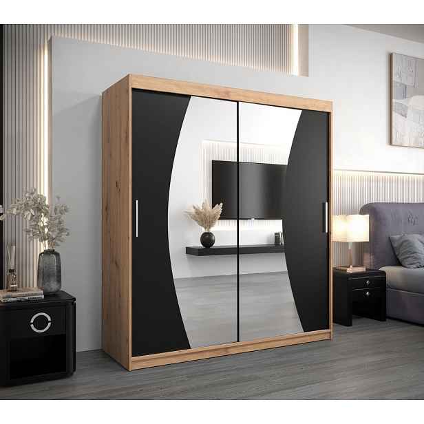 Skříň s posuvnými dveřmi IZABELA - 180 cm, dub artisan / černá