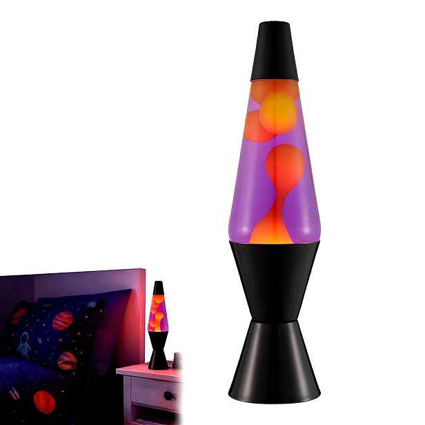 Noční lampa Láva černá kovová základna sklo stínidla 15W vintage styl