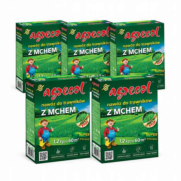5 x Hnojivo na trávníky s mechem Agrecol 1,2 kg mech, šťavnatá zeleň, výkonné