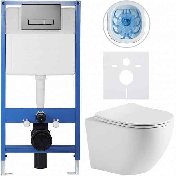 Kompletní WC set Profi/Cesso - bílá matná - WC tlačítko Slim/Tmavě šedá - předstěnová instalace - 49x36 cm - 518932