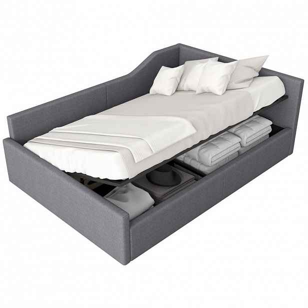 OKWISH ČALOUNĚNÁ postel 140/200 cm šedá z MDF a překližky s úložným prostorem