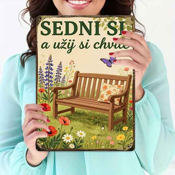TEMU 2D plochý - 2D plochý 1ks, Vintage zahradní lavička Plakát Kreativní plechová cedule - 8X12 Kavárna Garáž Nástěnné umění Dárek pro