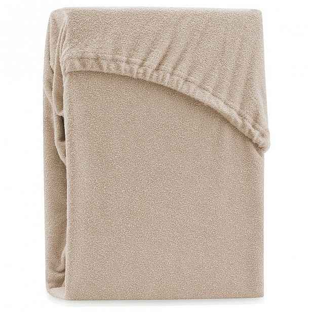 Tmavě béžové elastické prostěradlo na dvoulůžko AmeliaHome Ruby Dark Beige, 180-200 x 200 cm