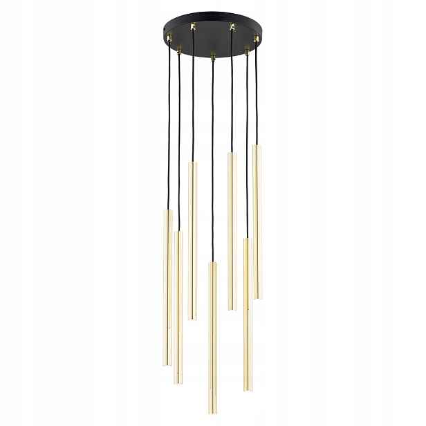 Závěsná kaskádová lampa 7 rampouchů tub černá zlatá kulatá do obývacího pokoje Emibig