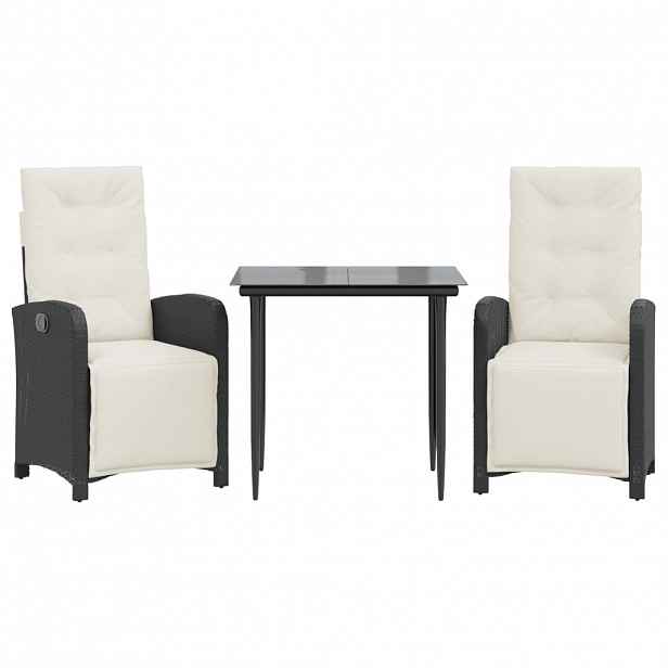 vidaXL 3dílný bistro set s poduškami černý polyratan