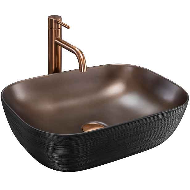 Kartáčované Umyvadlo Na Desku Rea Belinda Black Copper Brush Na Skříňku