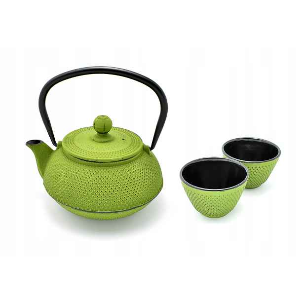 Litinový set na čaj Arare Green čajová konvice 600 ml a 2 šálky