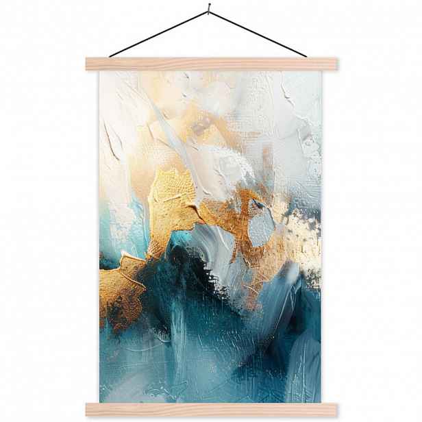 MuchoWow PLAKÁT S MAGNETICKOU LIŠTOU Abstraktní - umění - zlatá - modrá 40x60 cm