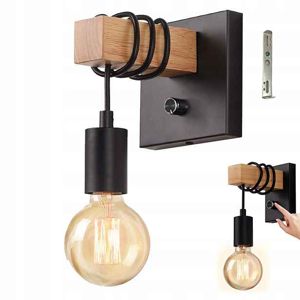 Nástěnná Lampa E27, Pevný Loft, Černá Barva Dřeva, Lampa Do Obývacího Pokoje, Jídelny