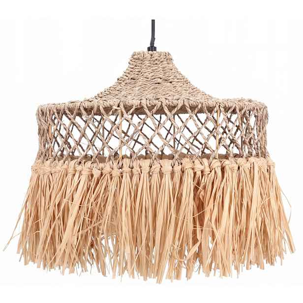 Závěsná lampa Tráva kulatá s třásněmi E27 30x45 cm boho Anvo Naxos