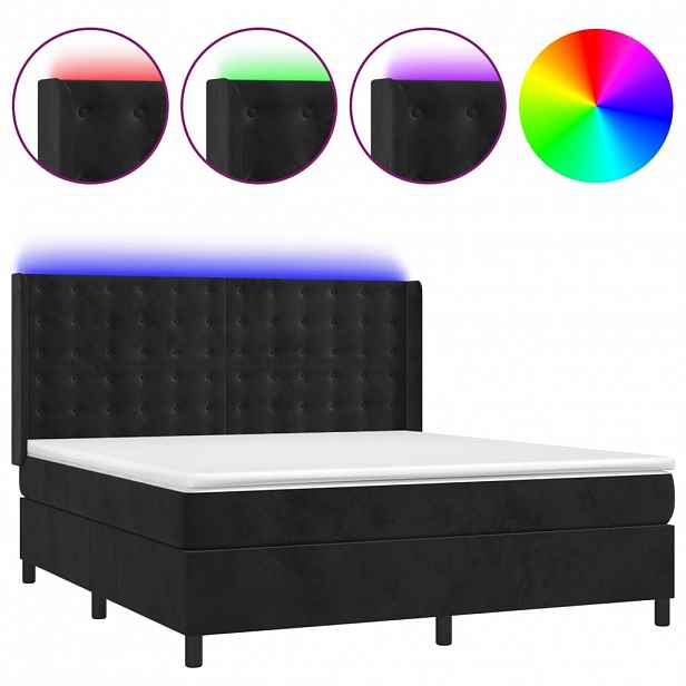 vidaXL Box spring postel s matrací a LED černá 180x200 cm samet