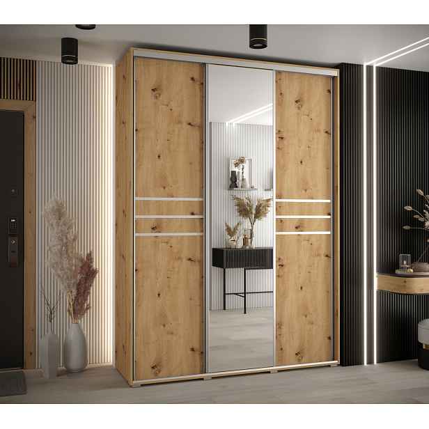 Šatní skříň YVONA 11 - 180/60 cm, dub artisan / stříbrná