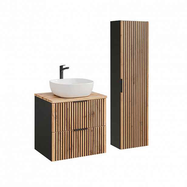 Petits-meubles KOUPELNOVÝ NÁBYTEK 60.6cm Gaia 2er-Set Dubové dřevo a černá barva