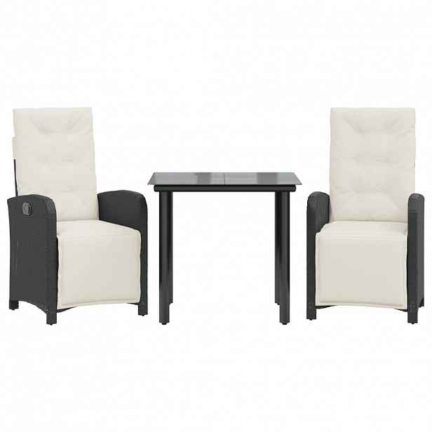 vidaXL 3dílný bistro set s poduškami černý polyratan
