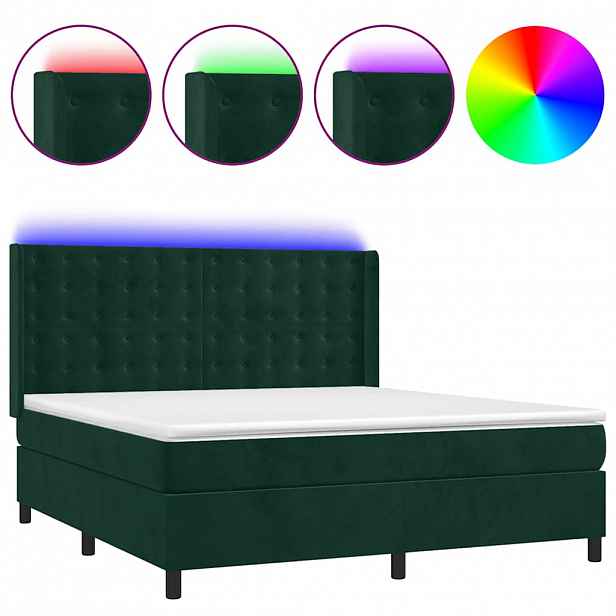vidaXL Box spring postel s matrací a LED tmavě zelená 180x200 cm samet