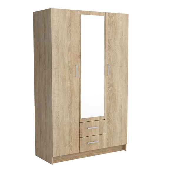 MASSENO ŠATNÍ SKŘÍŇ S OTOČNÝMI DVEŘMI PINELLO, 120/195/55 cm 2dveřová se zrcadlem, dub Sonoma