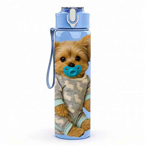 TEMU 1ks Lahvička na vodu s dudlíkem Yorkshire Terrier s víčkem s dudlíkem - Nepropustná, vhodná pro venkovní sporty, běh, kempování, turistiku,