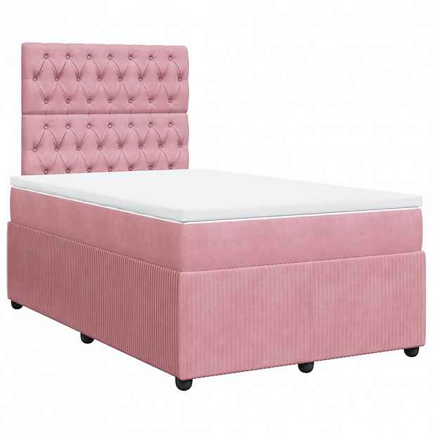 vidaXL Box spring postel s matrací růžová 120 x 200 cm samet
