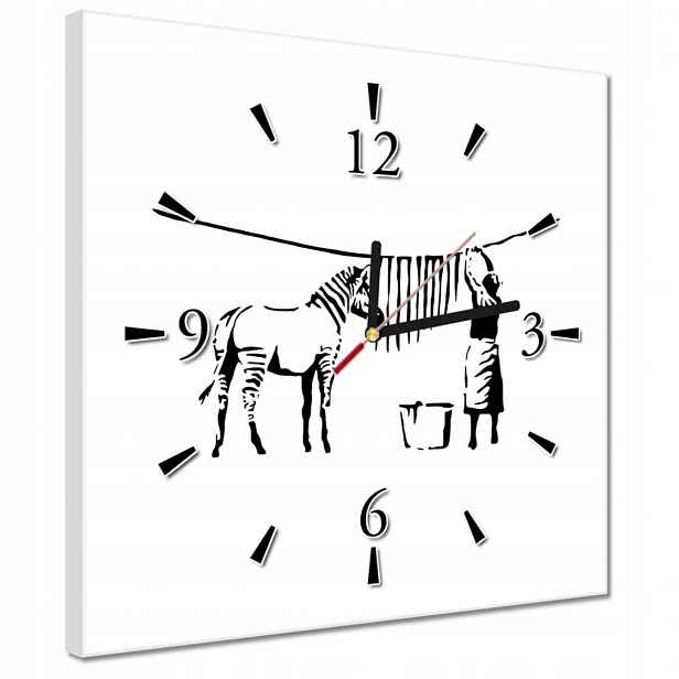Hodiny 30x30 Praní zebry Banksy Pásky