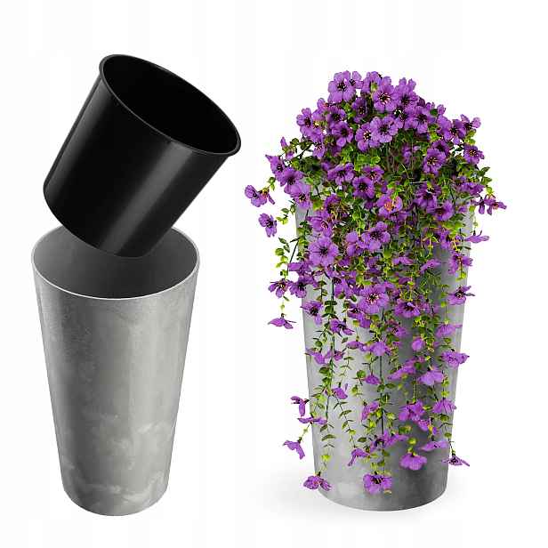 Květináč Květináč 47cm Obal Na Květináč S Vkladem Plastový Záhon Šedý