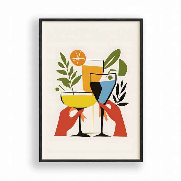 Obraz Cheers Skleničky Plakát Rámeček Dřevěný Černý 30x42 cm