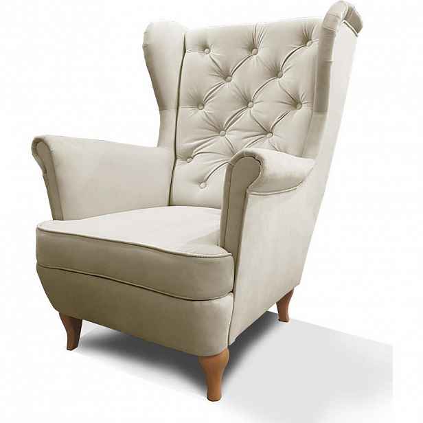 Beautysofa KŘESLO Chesterfield Falco béžové s dřevěnými nohami