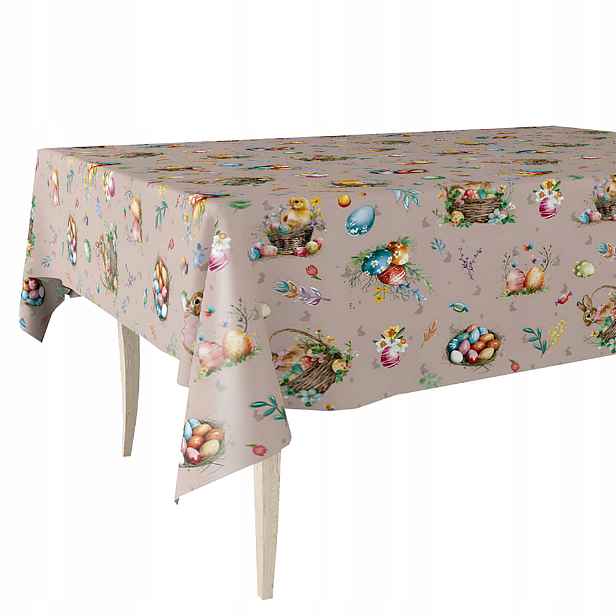 Cerata Tlustý Ubrus Béžový Velikonoce Ozdoby Psaníčka Zajíčci Kuřata 140x500
